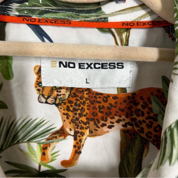 No Excess Palm Tropical Tiger Print Short Sleeve Button Up Shirt Large - Picture 4 of 6